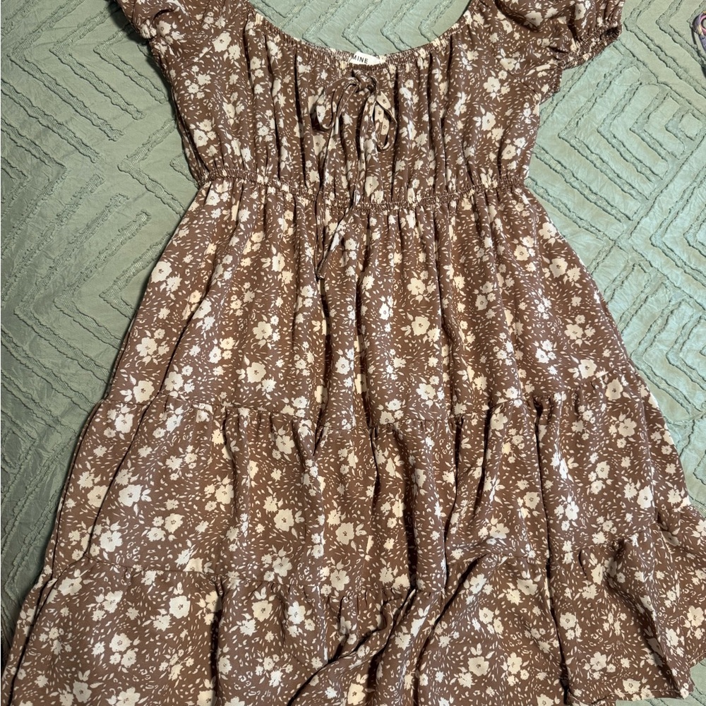 Mine Brown Floral Womens Dress